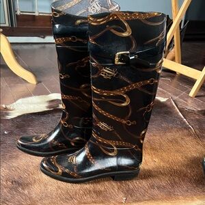Black and Brown Ralph Lauren Patterned Knee-High Boots